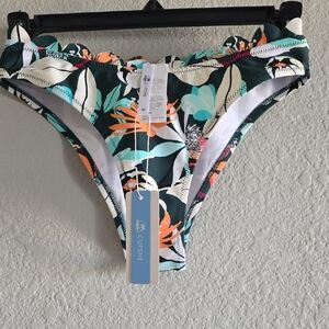 Cupshe Tropical Floral Low-Rise Bikini Bottom in Green & Orange